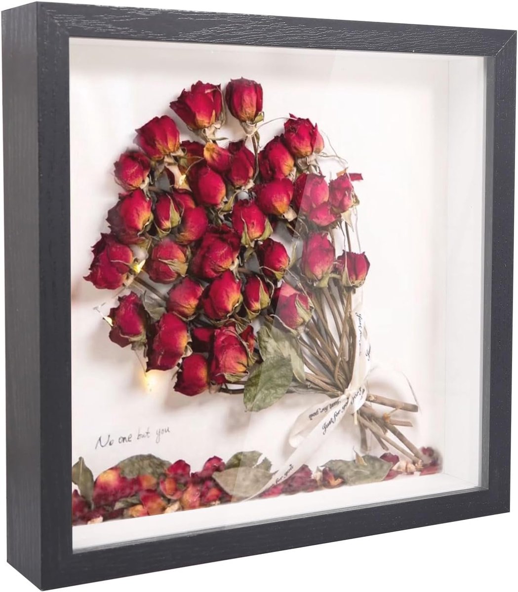 Fotolijst, 20 x 20 cm, 3D-lijst voor foto's, bruiloftsboeketten en doe-het-zelf decoratie, zwart