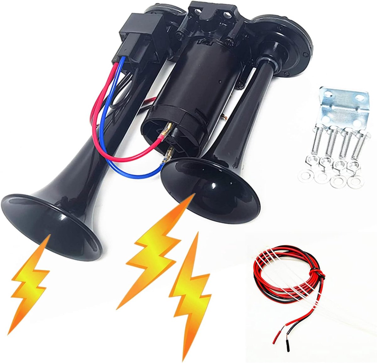 Hoorn 165db - Luchthoorn Met Dubbele Buis Voor Auto, Vrachtwagen, Boot - 24V Zwart