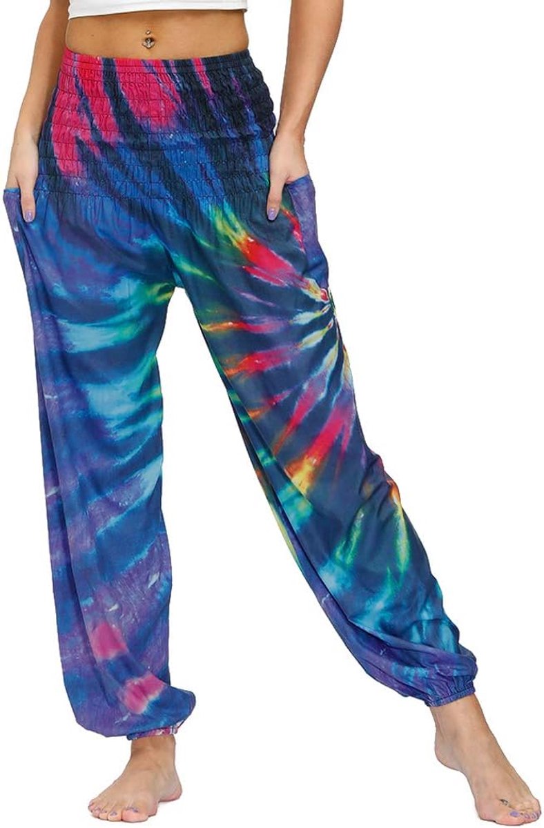 Thaise hippiebroek voor dames, boho, vintage, patroon, gesmokte taille met zakken, lichte yogabroek