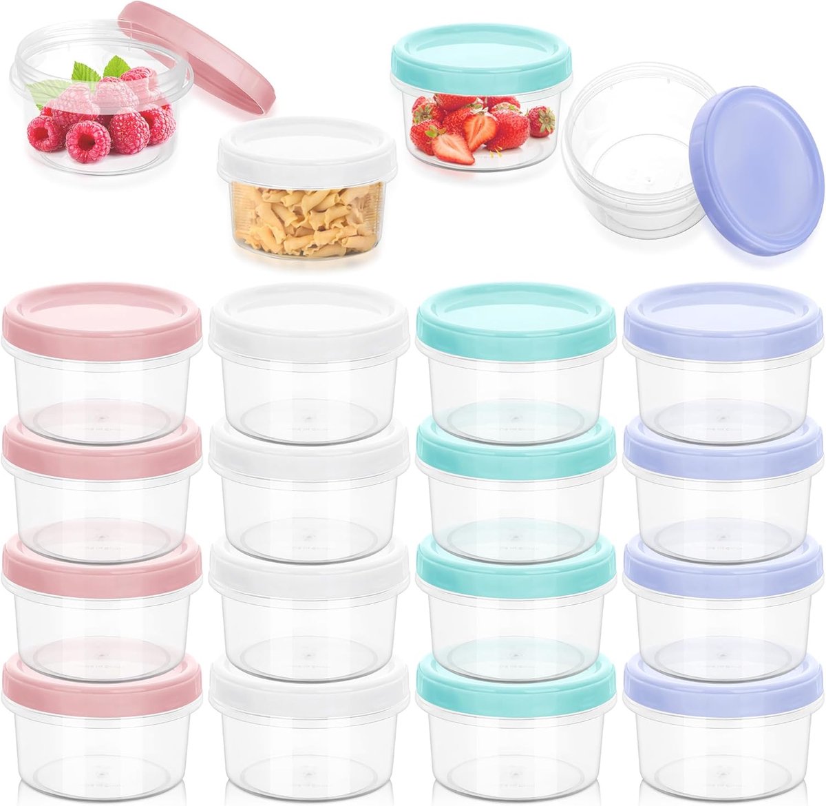 Voedselcontainers met deksels, 200 ml herbruikbare snackpotten, lekvrije plastic containers met schroefsluiting, kleine kuipen met deksels voor lunch, yoghurt, fruit