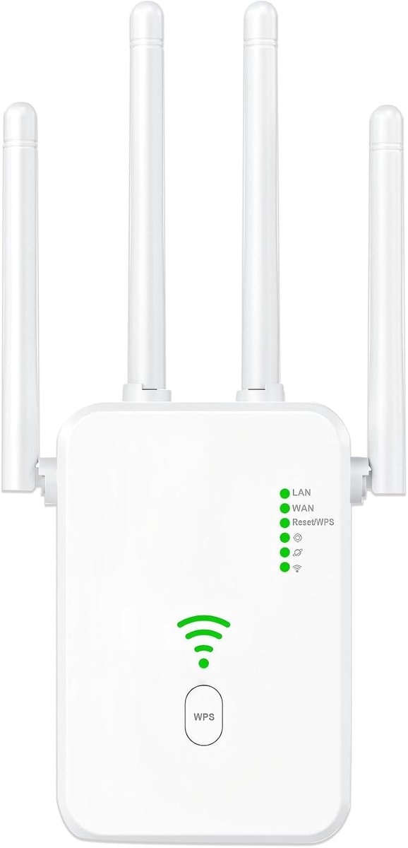 Wifi-versterker, 300 Mbps WLAN-repeater, wifi-extender, signaalversterker, 4 antennes wifi range extender, ethernet-aansluiting, toegangspunt, 1-knops installatie (wit)
