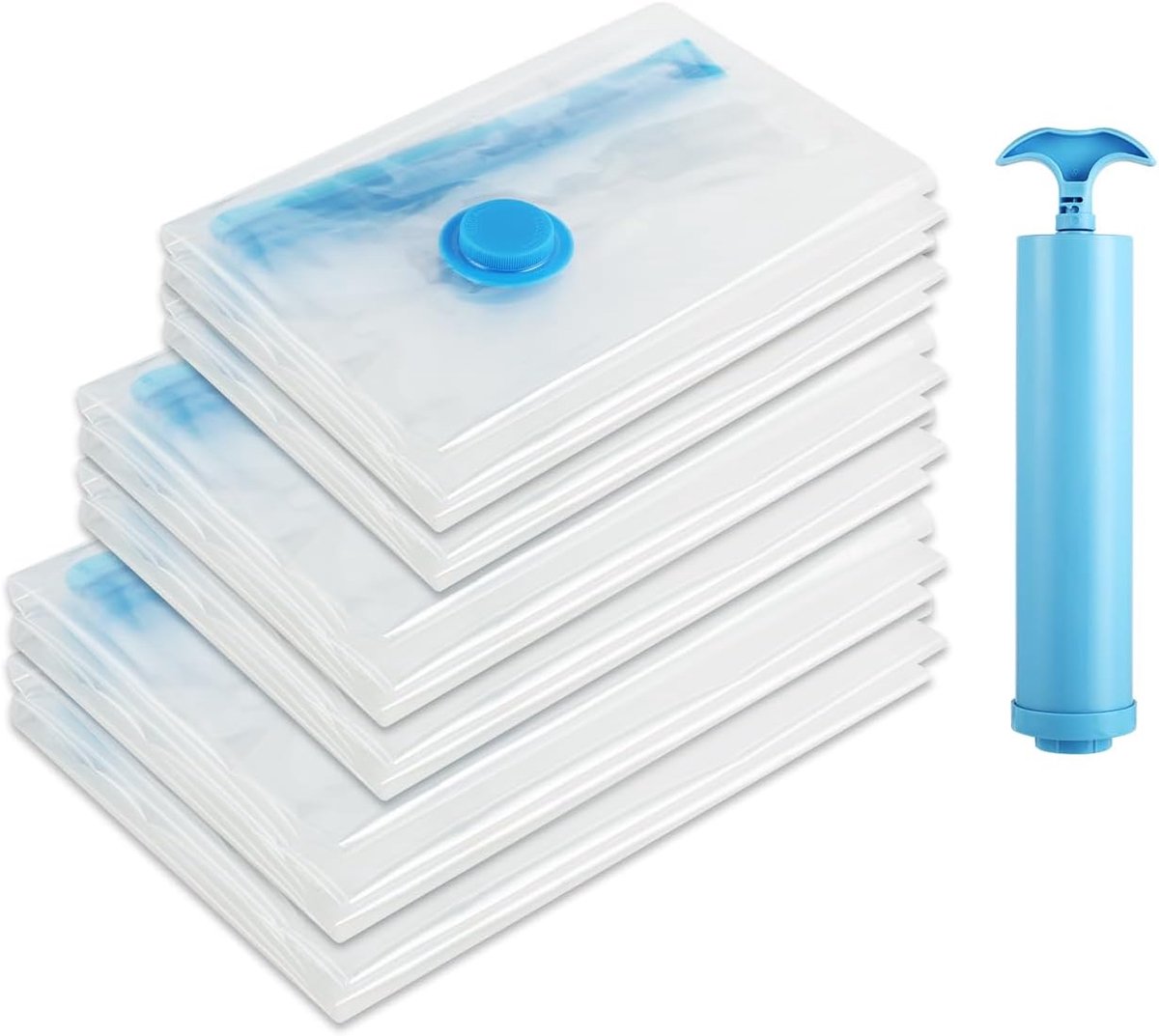 Kleding, set van 6 (40 x 60, 50 x 70, 60 x 80 cm), blauw, met handpomp, herbruikbare vacuümzakken voor dekbedden, kleding, kussens, reizen en verhuizingen
