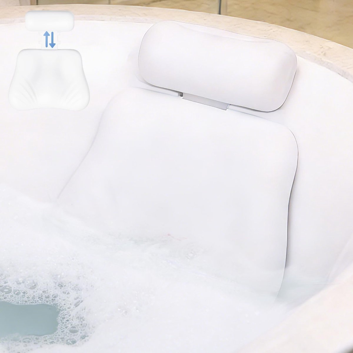 4D siliconen badkussen, verstelbaar badkussen voor badkuip, hoofd, nek, rugsteun met zuignappen, sneldrogend en antislip, spa-cadeaus voor vrouwen (wit)