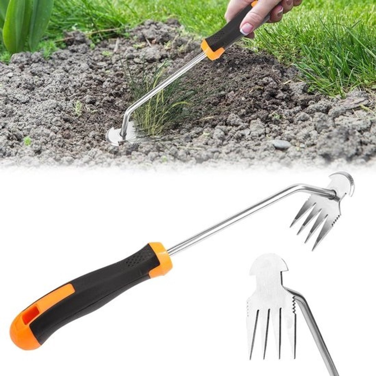 Rooting Weeding Tools 4 Teeth Manual Weed Puller Portable with Rubber Handle for Gardening Farm Garden Backyard - 2pcs