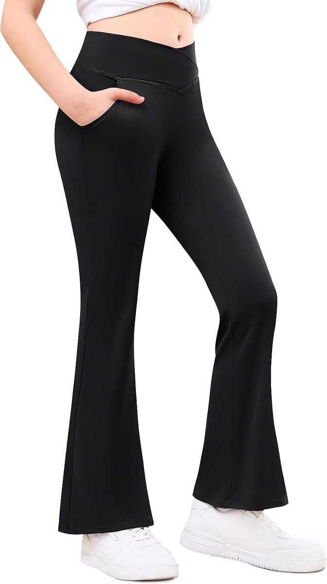 Bootcut-broek voor meisjes, sportlegging met zakken, yogabroek