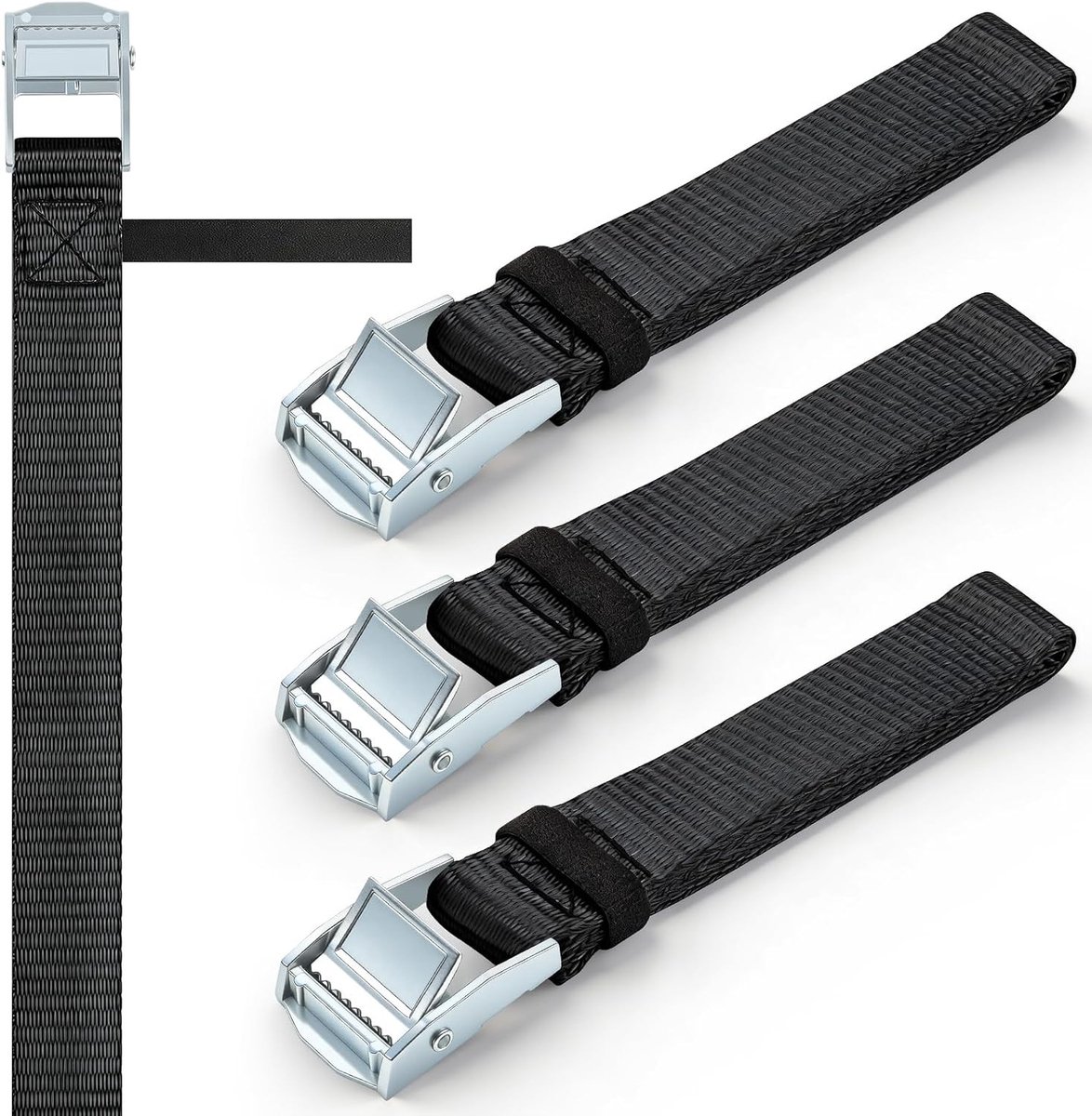 Set van 4 Zwarte Spanbanden van 1 m met Klem, 25 mm Breed, Ideaal voor Transport en Opslag, Perfect voor Vracht en Kofferbakgebruik