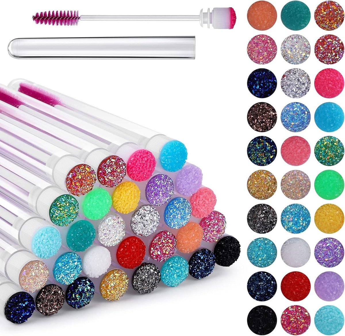 30 Stuks Eyelash Pins Crystal Mascara Applicators voor Wimperextensions en Make-up Benodigdheden met Diamant Tubes en Wands