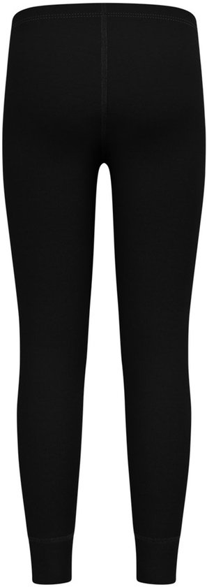 Zwarte thermobroek voor kinderen, achteraanzicht, met een geribbelde textuur.