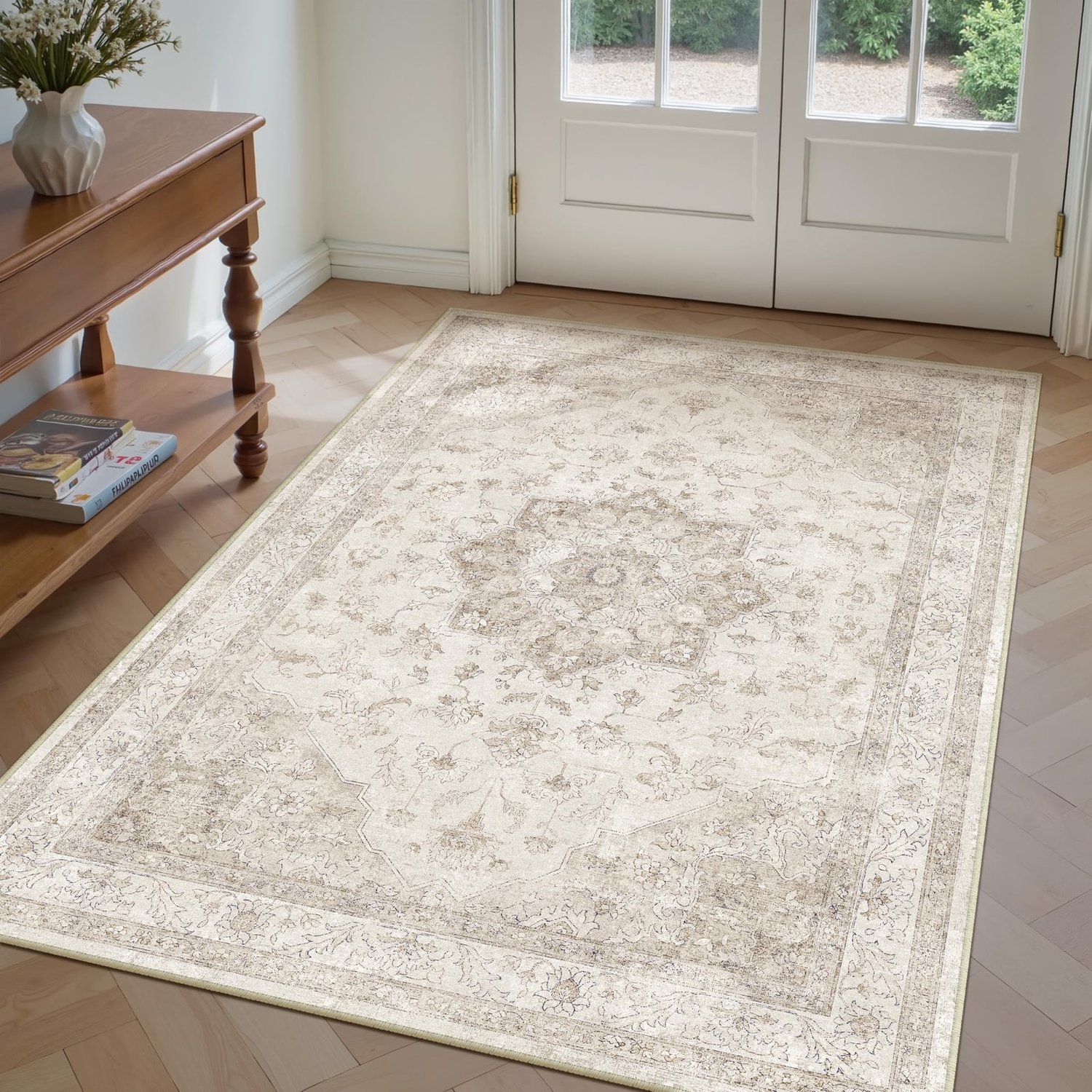 Vloerkleed - Laagpolig - Beige - 140 x 200 cm