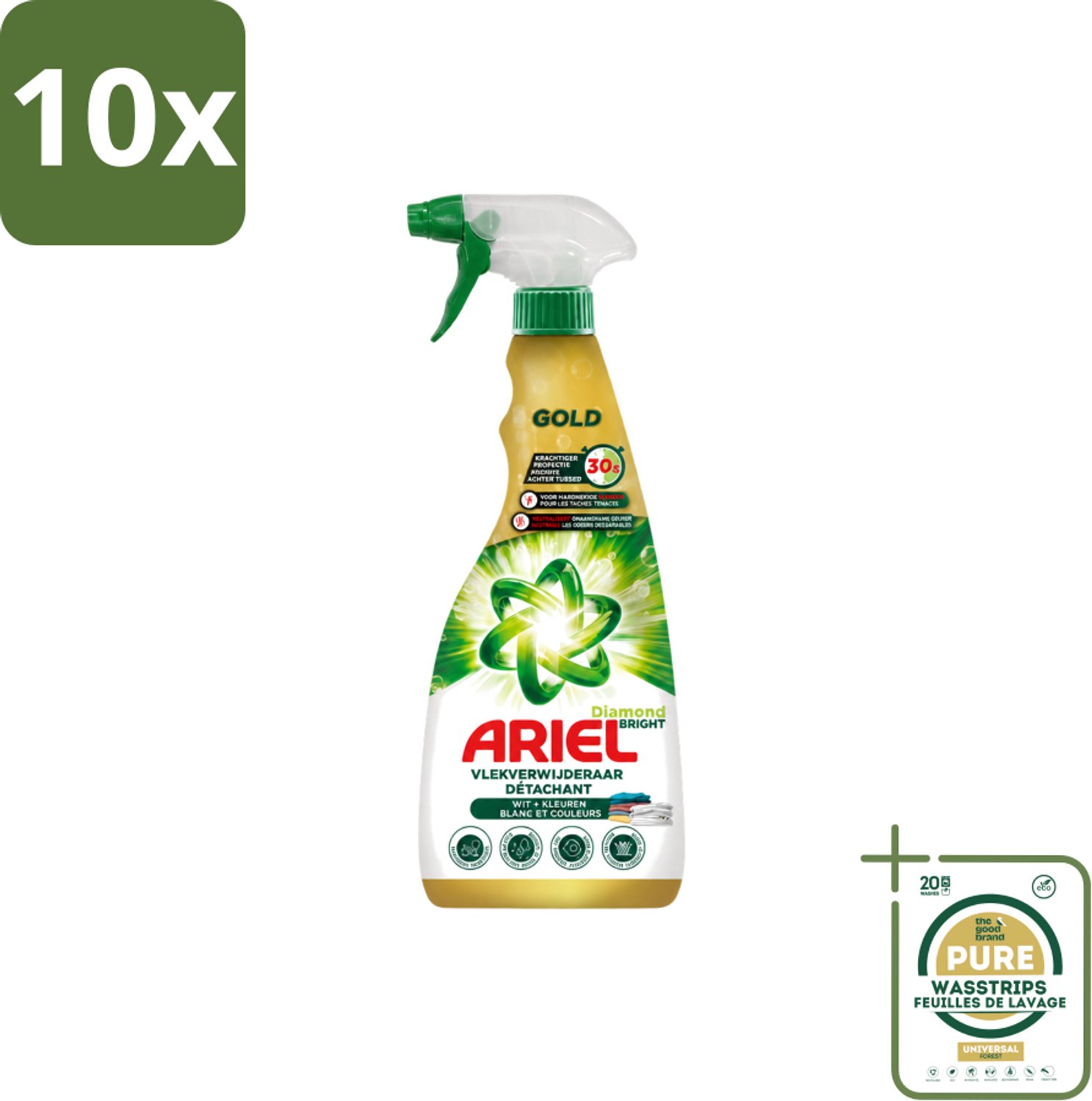 10 x Ariel - Vlekkenverwijderaar - Gold Spray - 750 ml - Wasstrips - Vlekken Verwijderen - Vlekken Verwijderaar - Snel Vlekken Verwijderen - Vlekken Op Kleding - Vlekken Op Witte Kleding