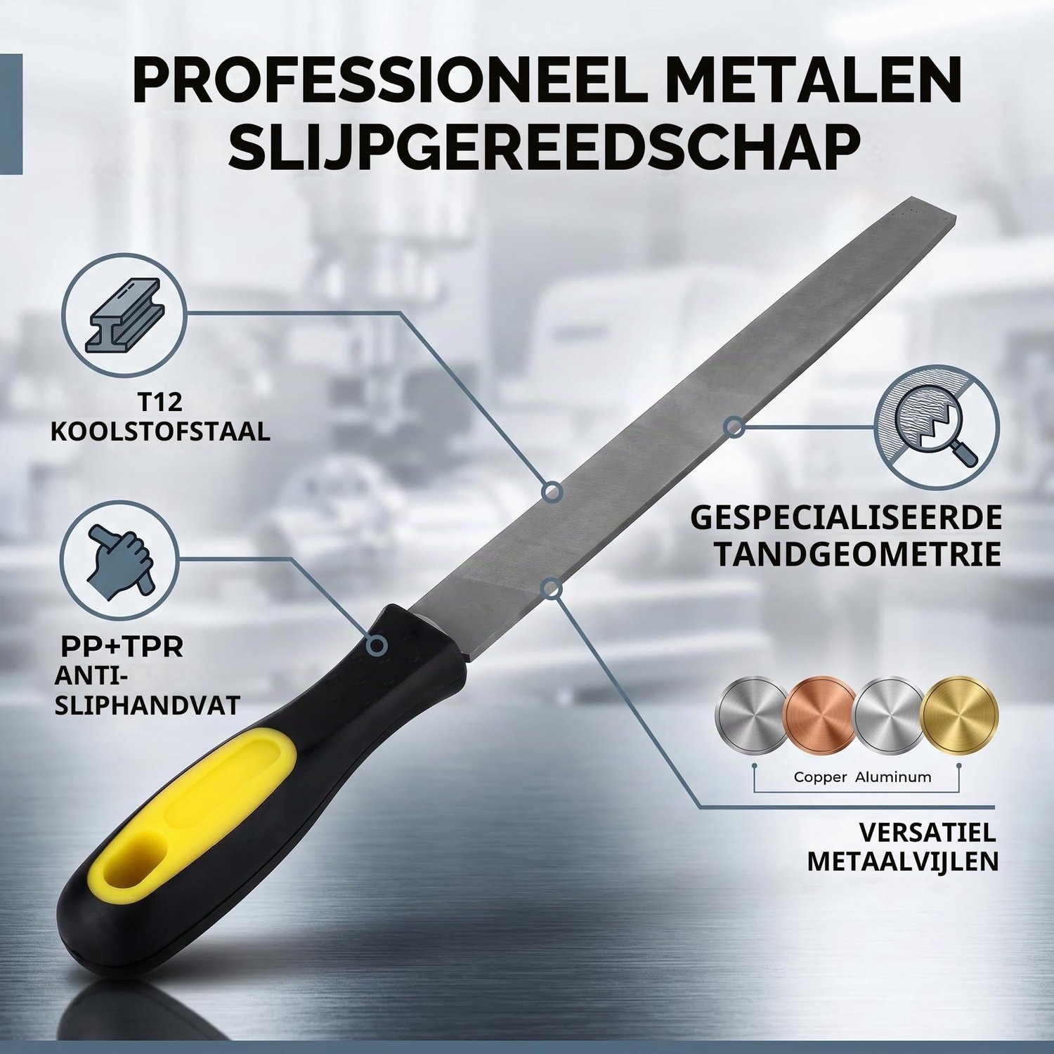 Koolstofstaal vijl 8 inch - antislipgreep - slijpen grasmaaiermes - Vemera