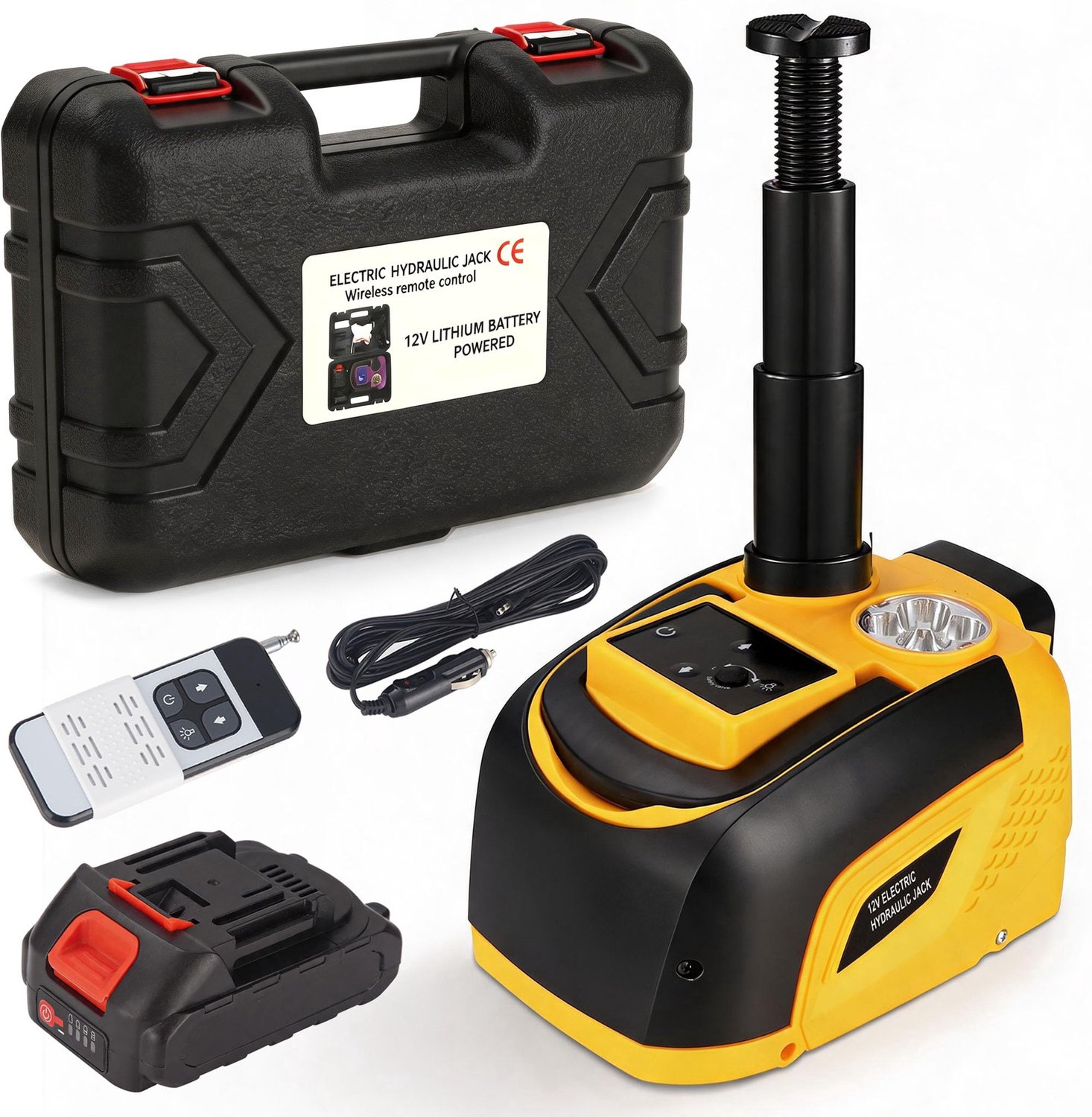 Elektrische Wagenheber 18V Accu - 5 Ton Draagkracht - 15-45 cm Hefhoogte - Mobiele Auto Krik - Draadloze Afstandsbediening