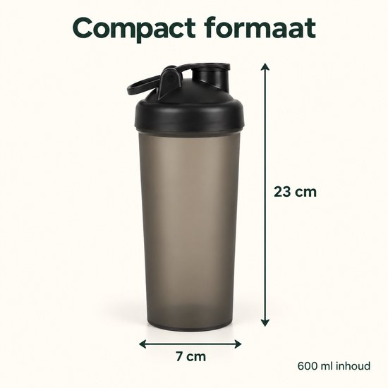 Shakerbeker 600 ml - Met RVS mengbal en maataanduiding - Zwart/grijs - 1 stuk