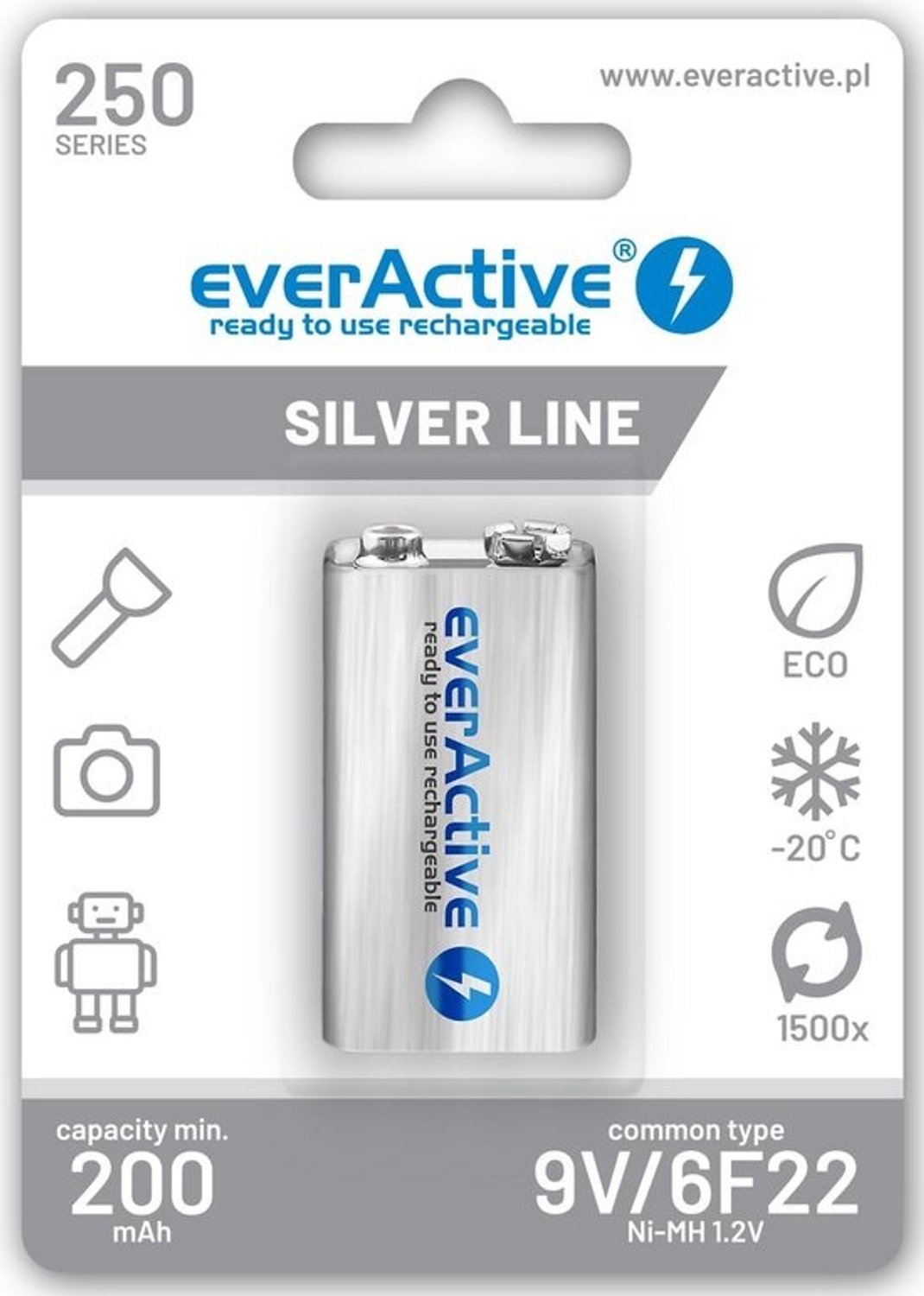 Oplaadbare 9V-batterij (6F22) - Ni-MH - 250mAh