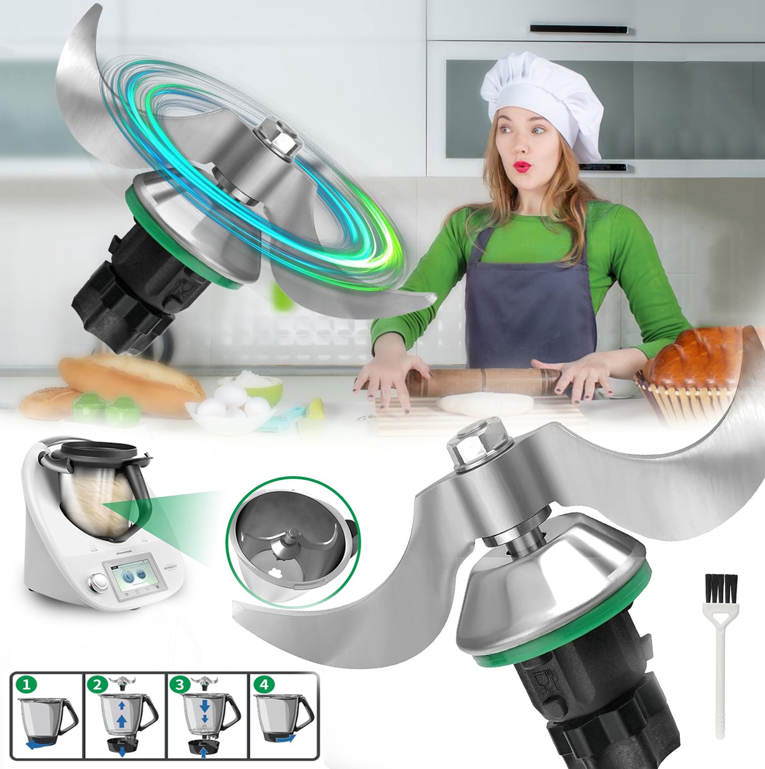Deeghaak Van Roestvrij Staal Voor Thermomix Tm5/Tm6, Residuvrij, Snelreiniger, Vervangend Mengopzetstuk.