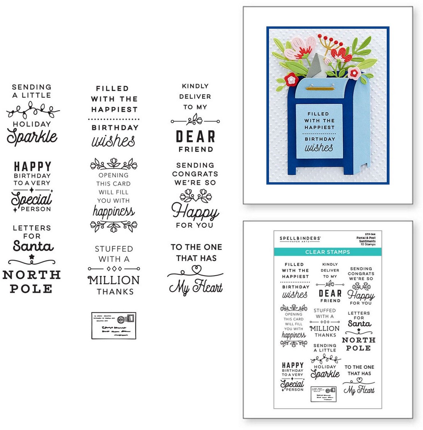 Spellbinders Clear Stamps - Parcel & Post Sentiments - 10 st.