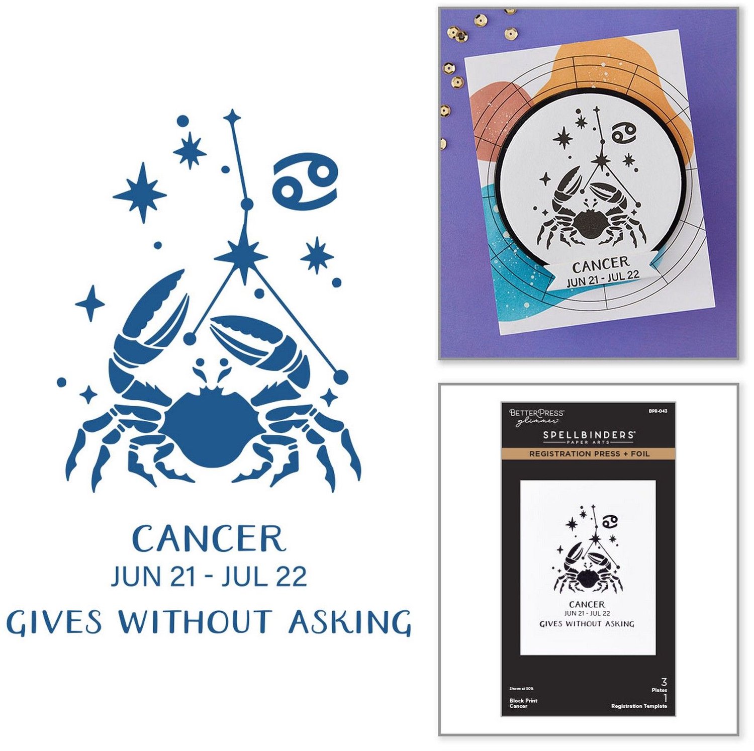 Spellbinders Block Print Press + Foil Plates - Kreeft (Cancer) - 4 st.