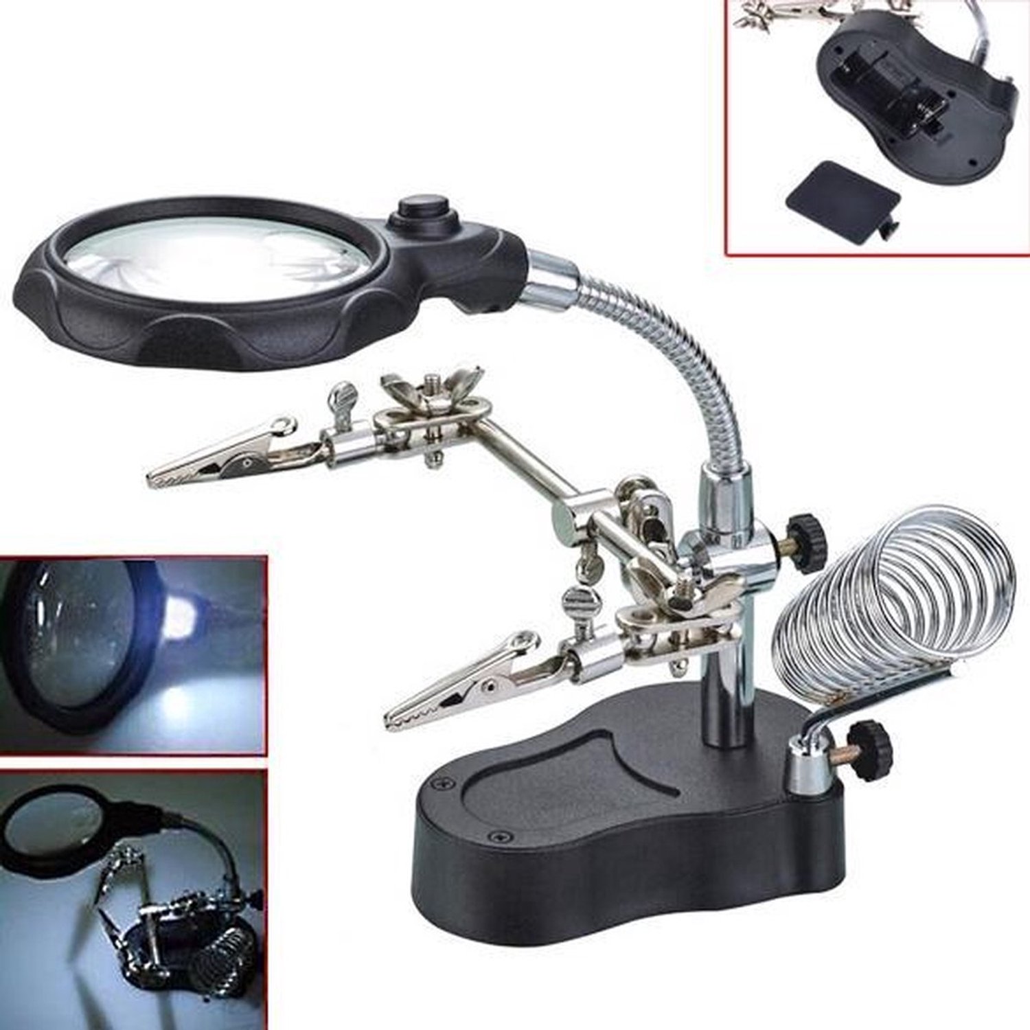 Helpende derde Hand | met 2 Klemmen | USB aansluiting | LED verlichting en Loep | Soldeer Houder | Reparatiehulp | Soldeerhulp