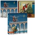 Doosje met 10 Marius van Dokkum kerstkaarten met illustraties van een stel op een brommer en versiering van een kerstboom.