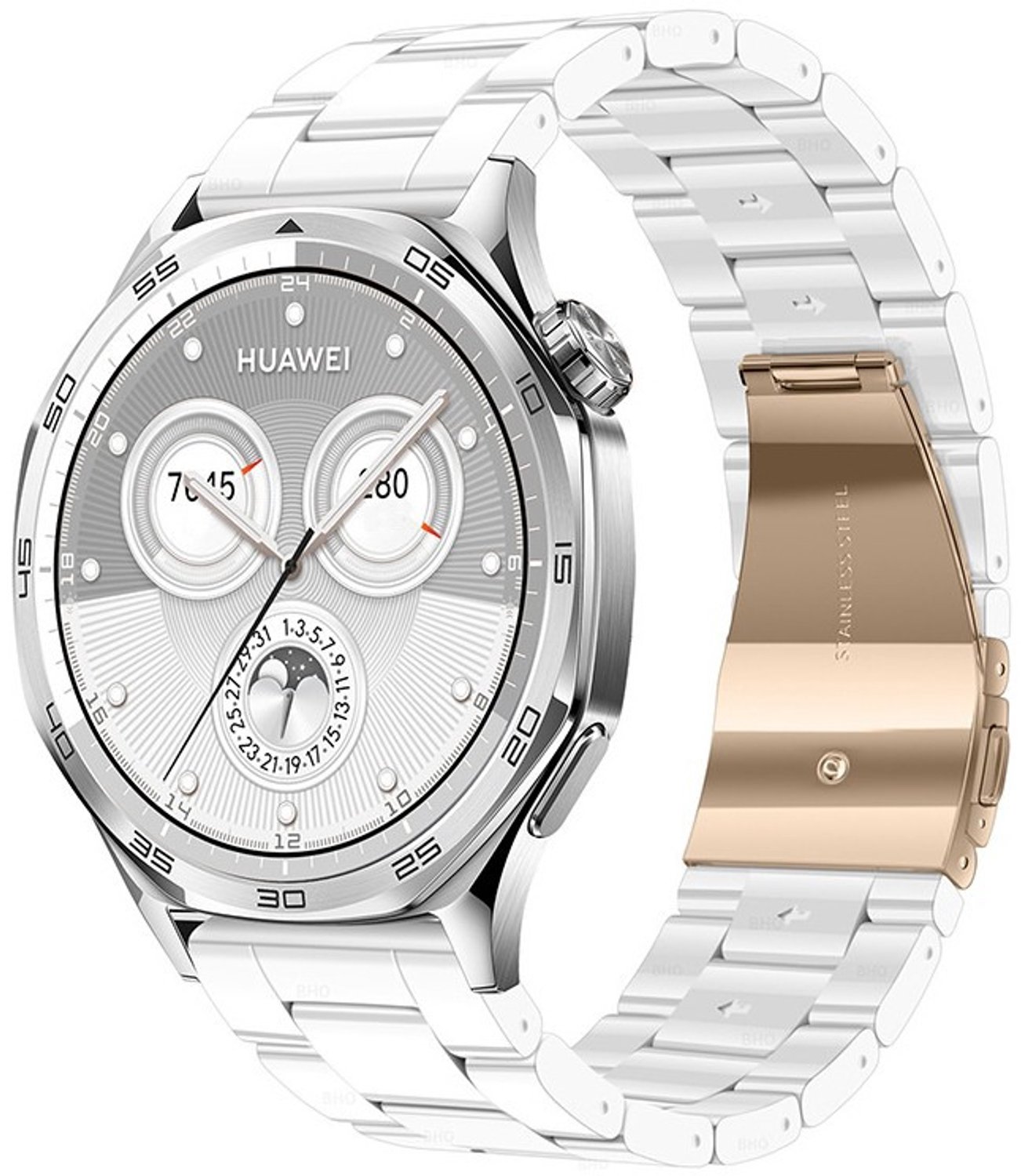 Witte keramische stijl 20mm horlogeband compatibel met Huawei, Samsung, Garmin - Hars & roestvrij staal