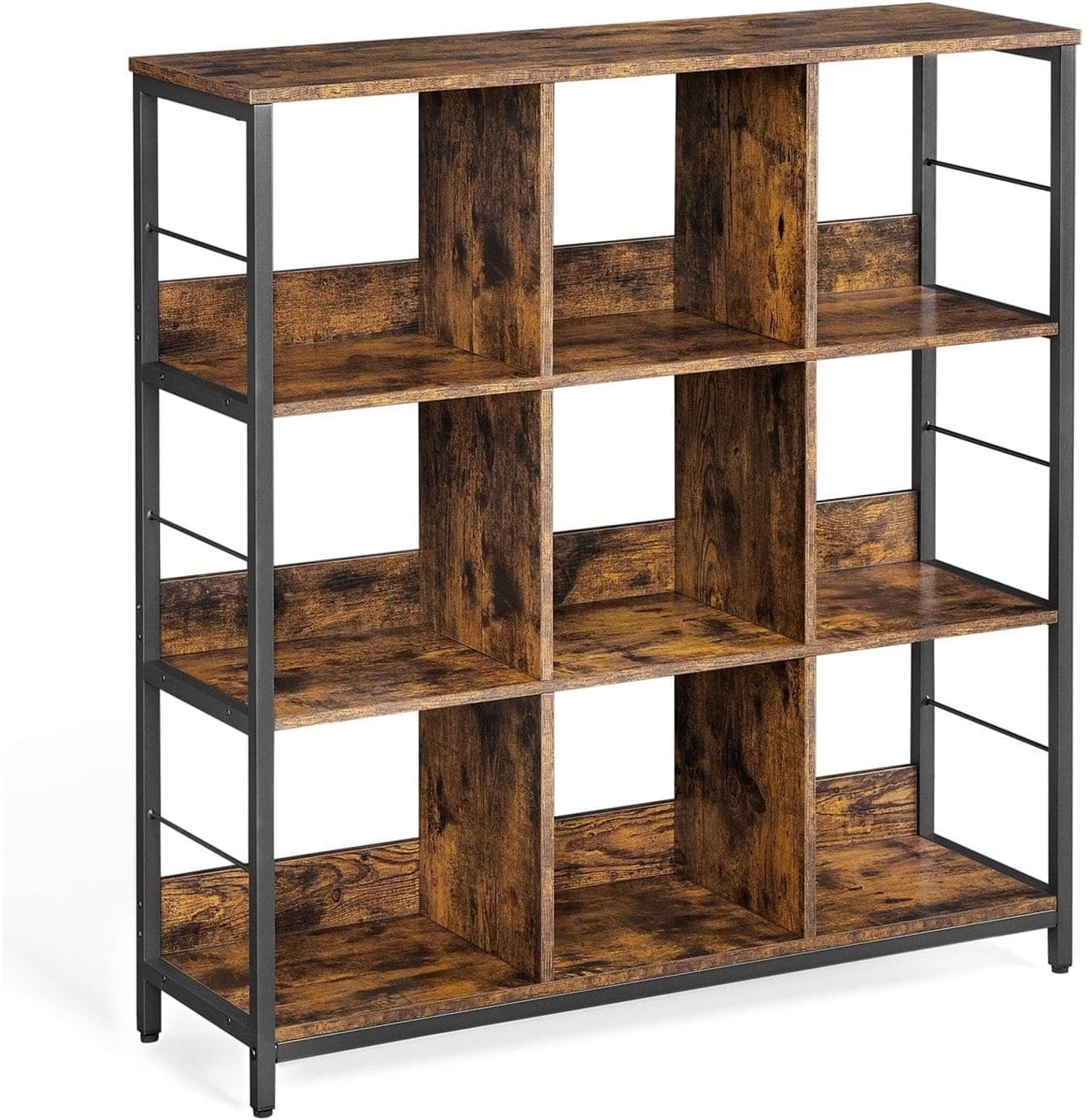 Klarven Boekenkast Bruin-Zwart - Boekenkastje - Boekenkasten - Bookcase - Open Kast met Verstelbare Planken, Industrieel Design - 100x30x103,1 cm