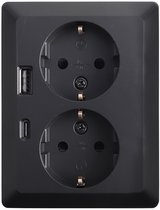 ION Industries - Contactdoos inbouw/opbouw - 2-voudig - RA - USB-A + USB-C Mat Zwart
