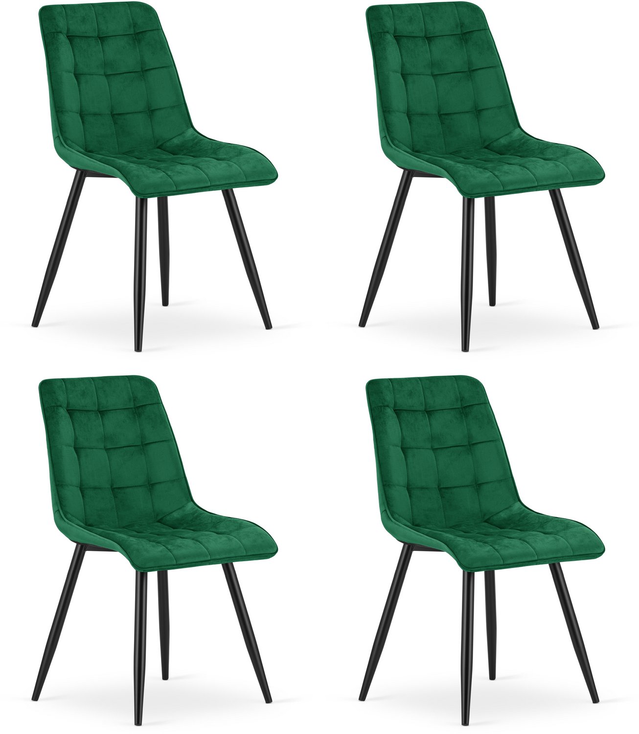 Oskar Set van 4 Eetkamerstoelen SPLIT – Groen Velvet / Fluweel – Gestoffeerde Zitting – Zwarte Metalen Poten – Modern Design – Voor Eetkamer en Keuken