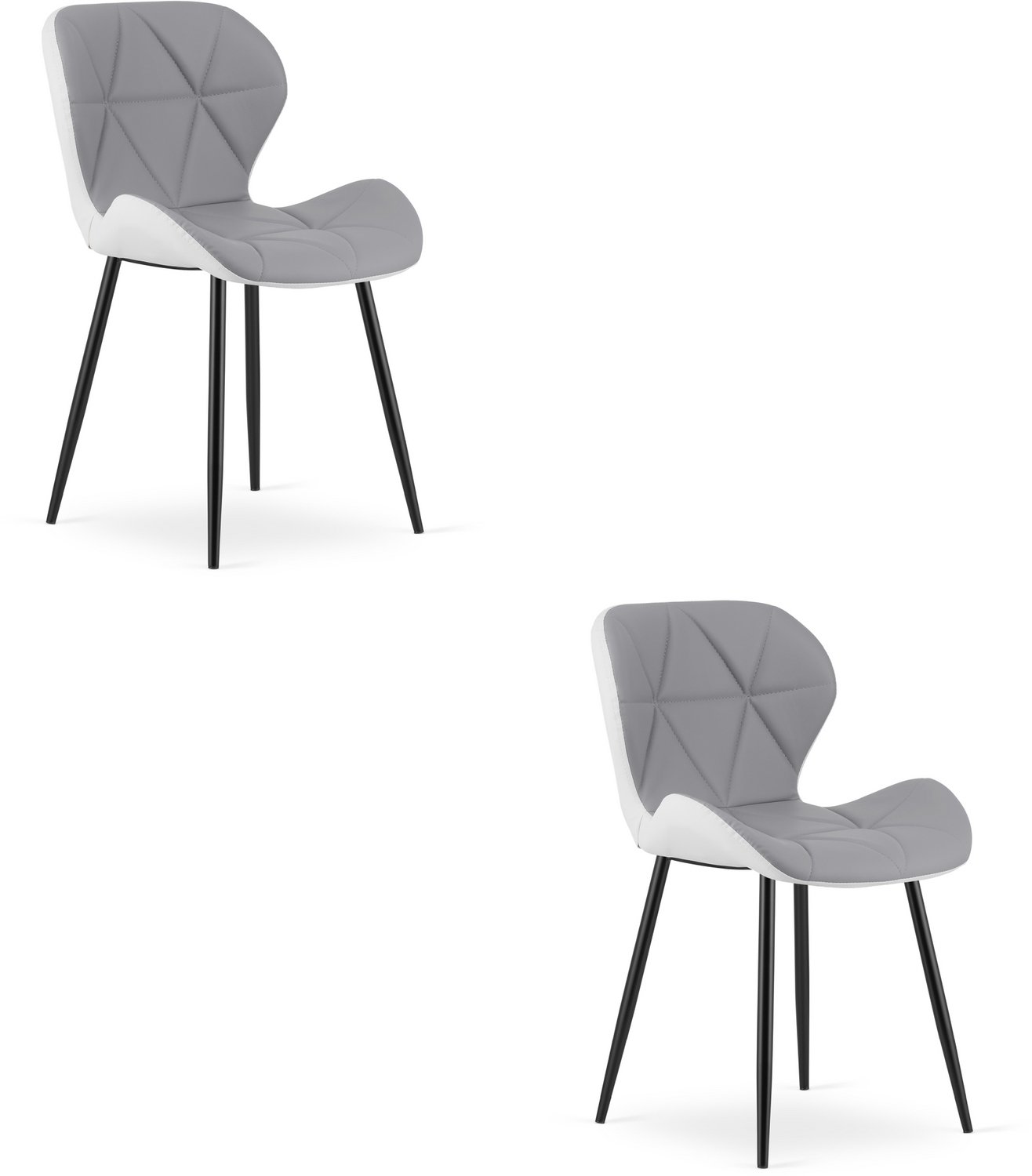 Oskar MANGO Eetkamerstoelen – Set van 2 – Grijs/Wit Kunstleer – Zwarte Metalen Poten – Comfortabele Gestoffeerde Zitting – Modern Design – Voor Woonkamer, Keuken en Eetkamer – Max. 110 kg per Stoel