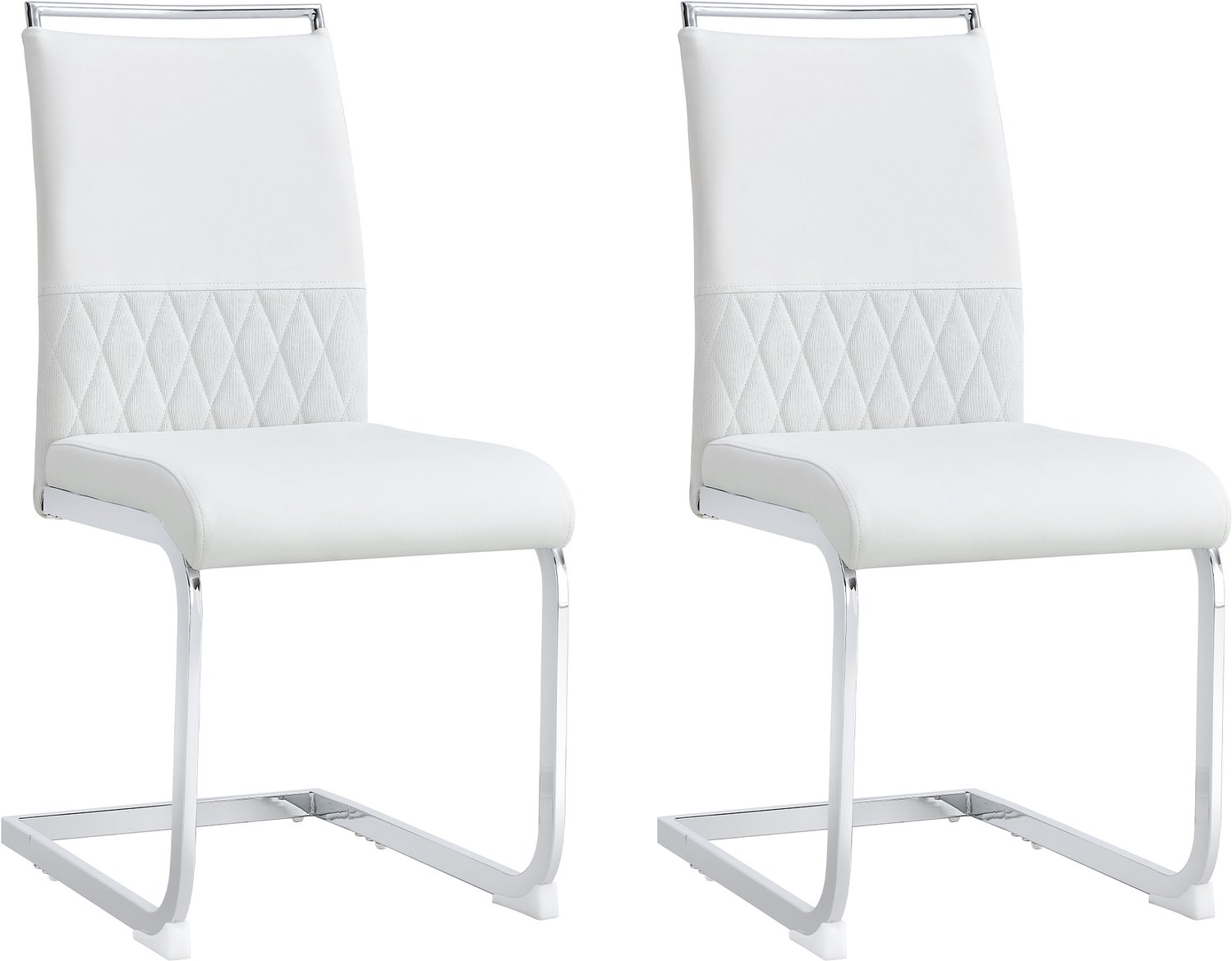 SONNENH Eetkamerstoelen met hoge rug en sledeframe - Set van 2 - Kunstleer / Textiel - Wit Wit | Zilverkleurig