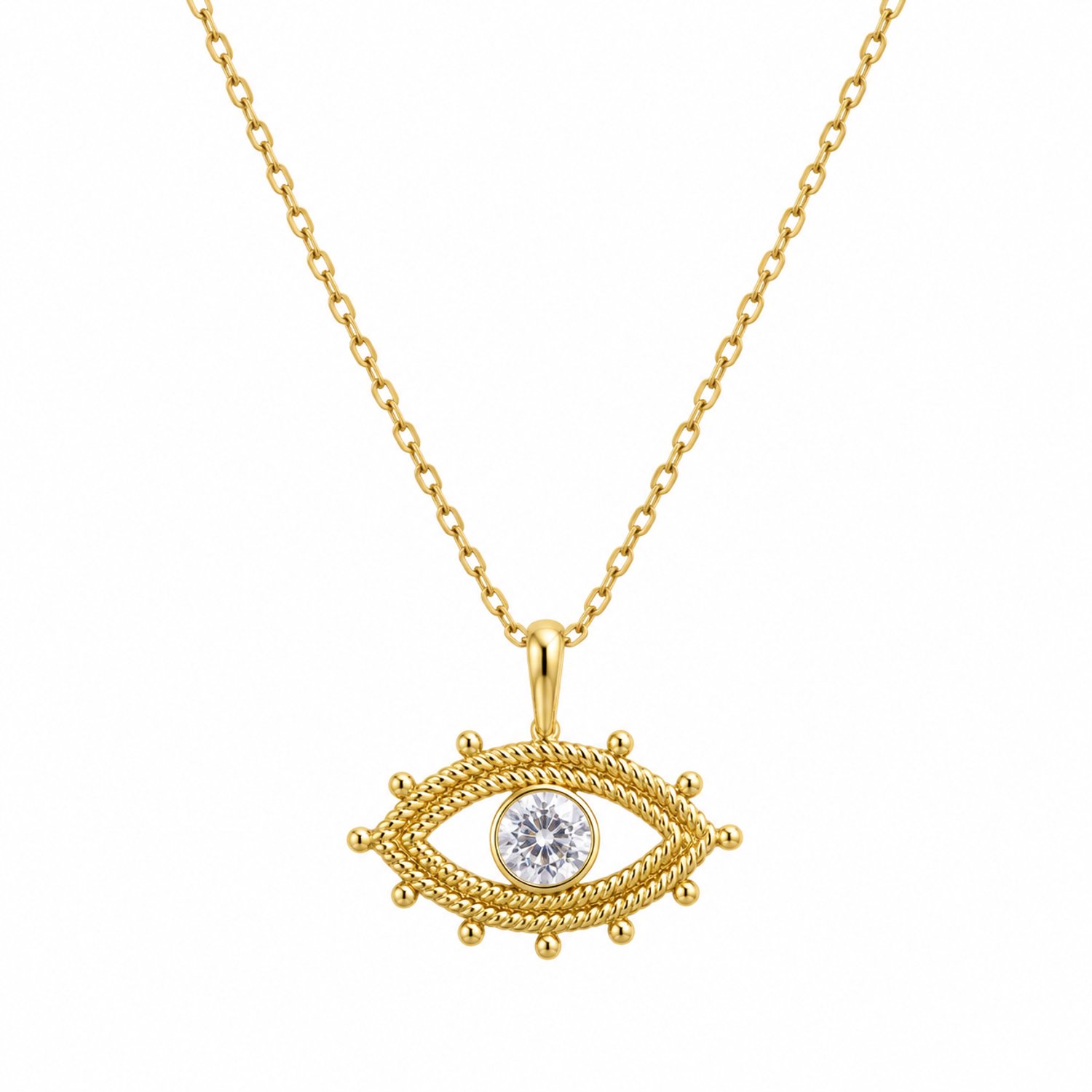 Engravia by Derya – Oog Ketting Dames – Stainless Steel – Goudkleurig met Zirkonia Steen – 45 cm – Minimalistisch Nazar Sieraad – Cadeau voor Haar