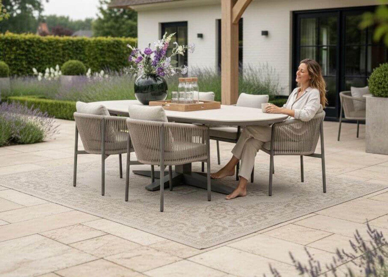 Apple Bee Zanzibar Tuinset - Sintered Stone 220cm - 6x Bora Bora Rope