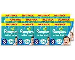 12 x Pampers – Luiers – Active Baby Dry Maat 3 – 66 Luiers - Voordeelverpakking - 12 stuks