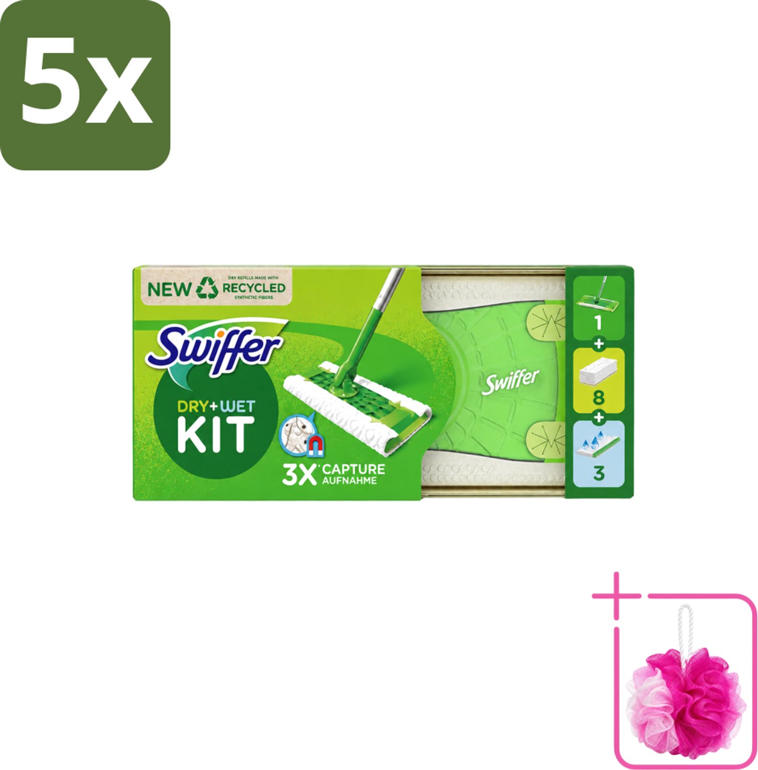 5 x Swiffer – Vloerreiniger – Starterkit – 1 dweil + 8 droge & 3 vochtige doekjes - Bulkverpakking - Vloerreiniger - Douchemop - Schoonmaken