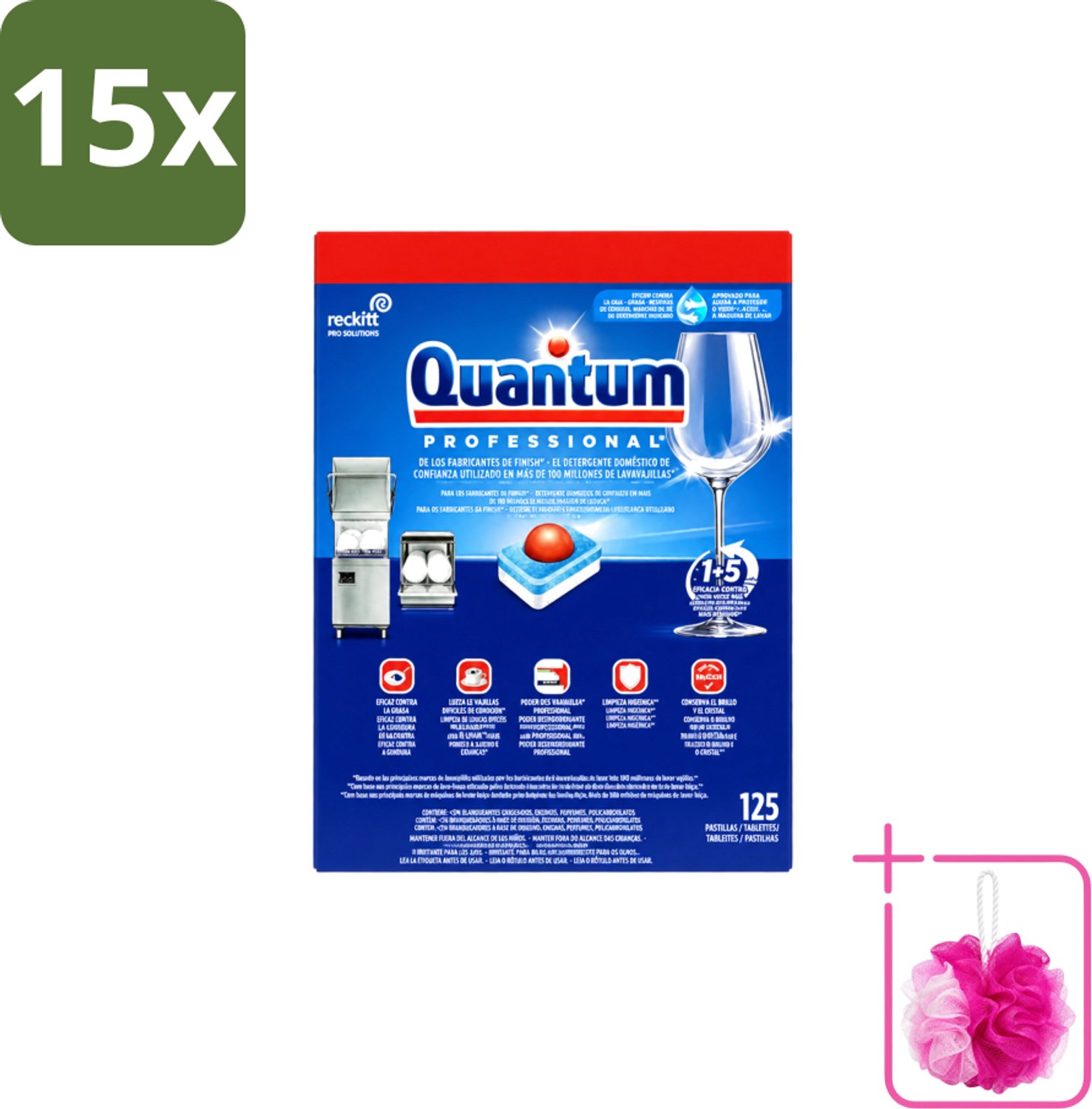 15 x Finish – Vaatwastabletten – Quantum Pro All-in-One – 125 Capsules - Bulkverpakking - Vaatwastabletten - Douchemop - Professionele vaatwasser