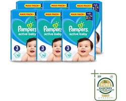 6 x Pampers – Luiers – Active Baby Maat 3 – 70 Luiers - Wasstrips - Baby-luiers - Droge Billetjes - Huidbescherming - Luchtdoorlatende Luiers - Absorberende Luiers