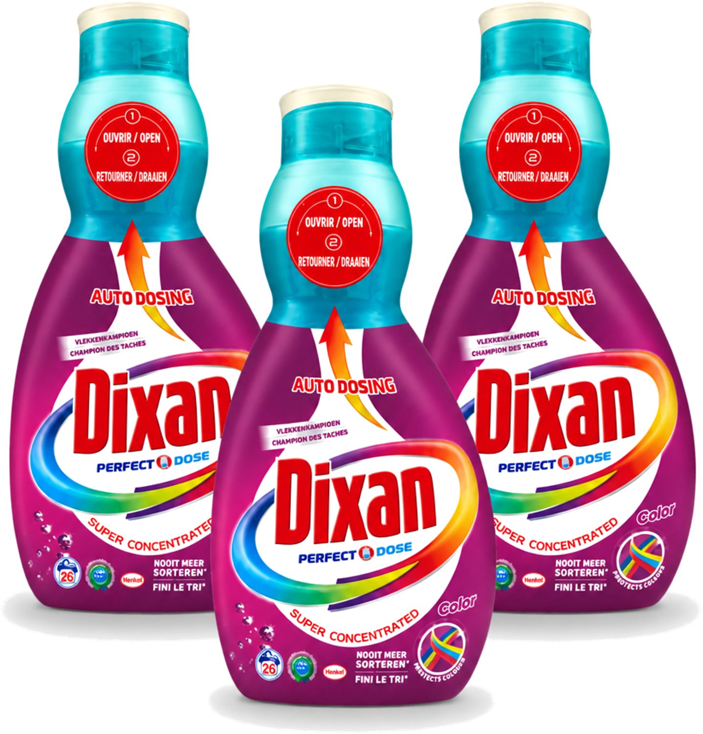 3 x Dixan Perfect Dose - Vlekkenkampioen - Extreme Power - Gekleurde Was - 26 Wasbeurten - Voordeelverpakking - 3 stuks