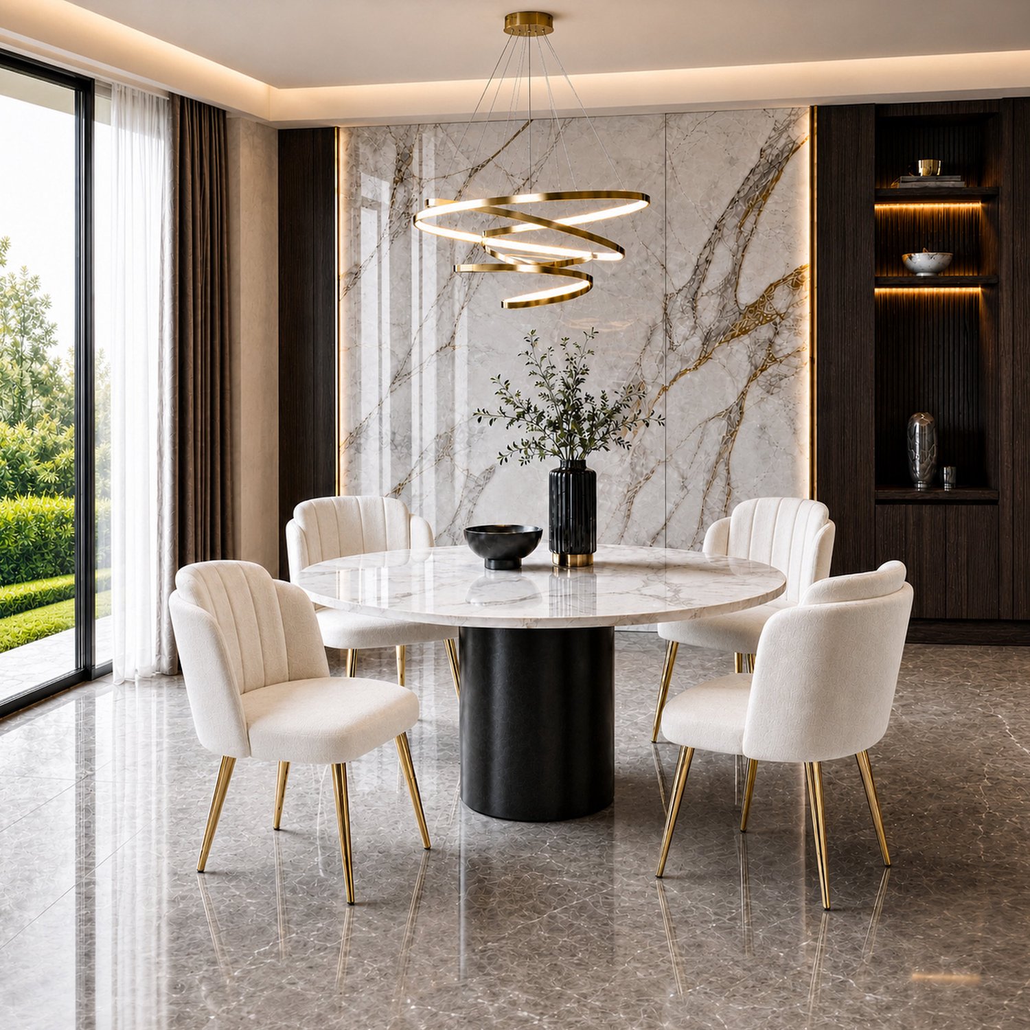 DESMIU Eetkamerstoel 58,5 x 62 x 78 cm - Set Van 4 Met Armleuningen En Verstelbare Voetdoppen - Voor Eetkamer En Keuken - Polyester Wit