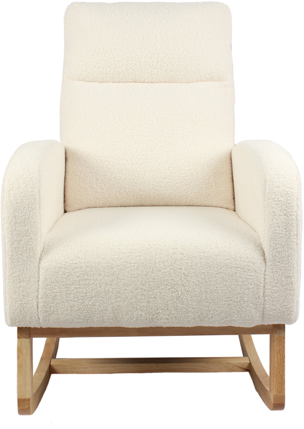 DESMIU Schommelstoel 75 x 63 x 104 cm - Hoge Rugleuning Met Zijvak - Met Armleuningen - Voor Woonkamer En Slaapkamer - Teddystof Wit