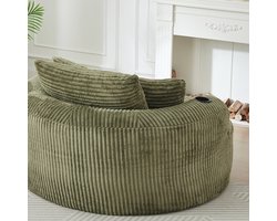 MODENUIT Zitzak - Rond Loungesofa Met 3 Kussens En 2 Bekerhouders - Voor Woonkamer - Ribstof - Groen