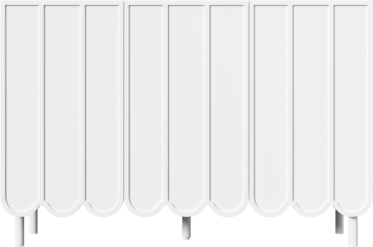 SONNENH Wit dressoir met 3 golvende deuren, verstelbare planken en stalen voeten - 120 x 35 x 80 cm