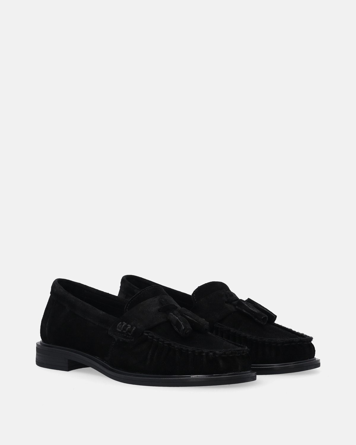 Damesmocassins - Zwart suède - Gerimpeld detail - Maat 39