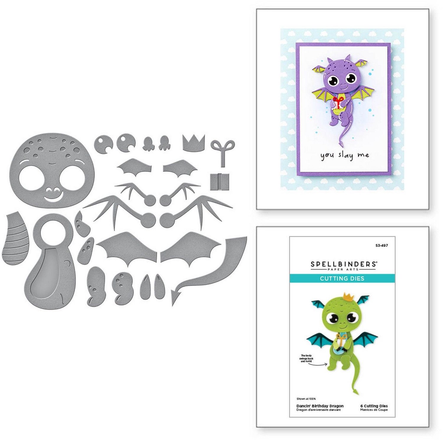 Spellbinders Snijmallen - Dancin' Birthday Dragon - 6 st.