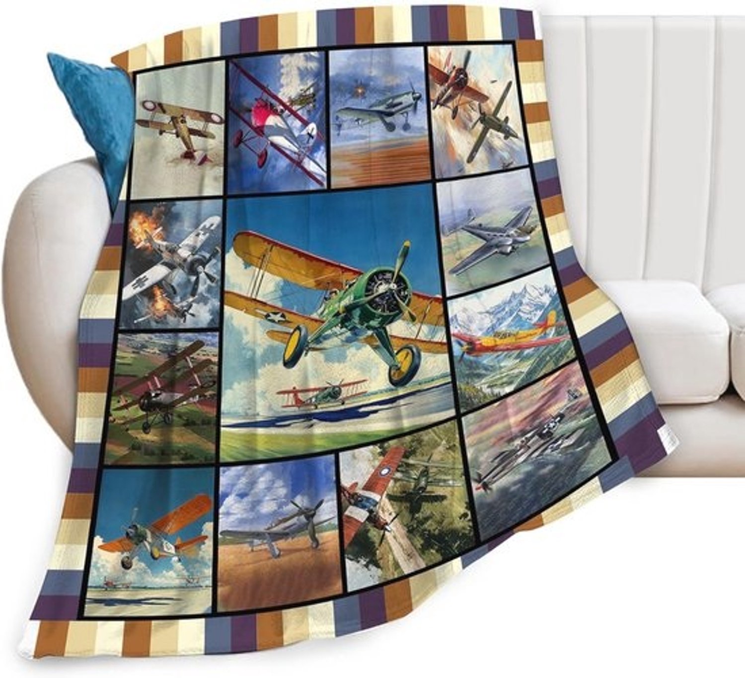 Vliegtuigdeken voor kinderen en volwassenen - zachte fleece- en flanellen deken 101,6 cm x 127 cm