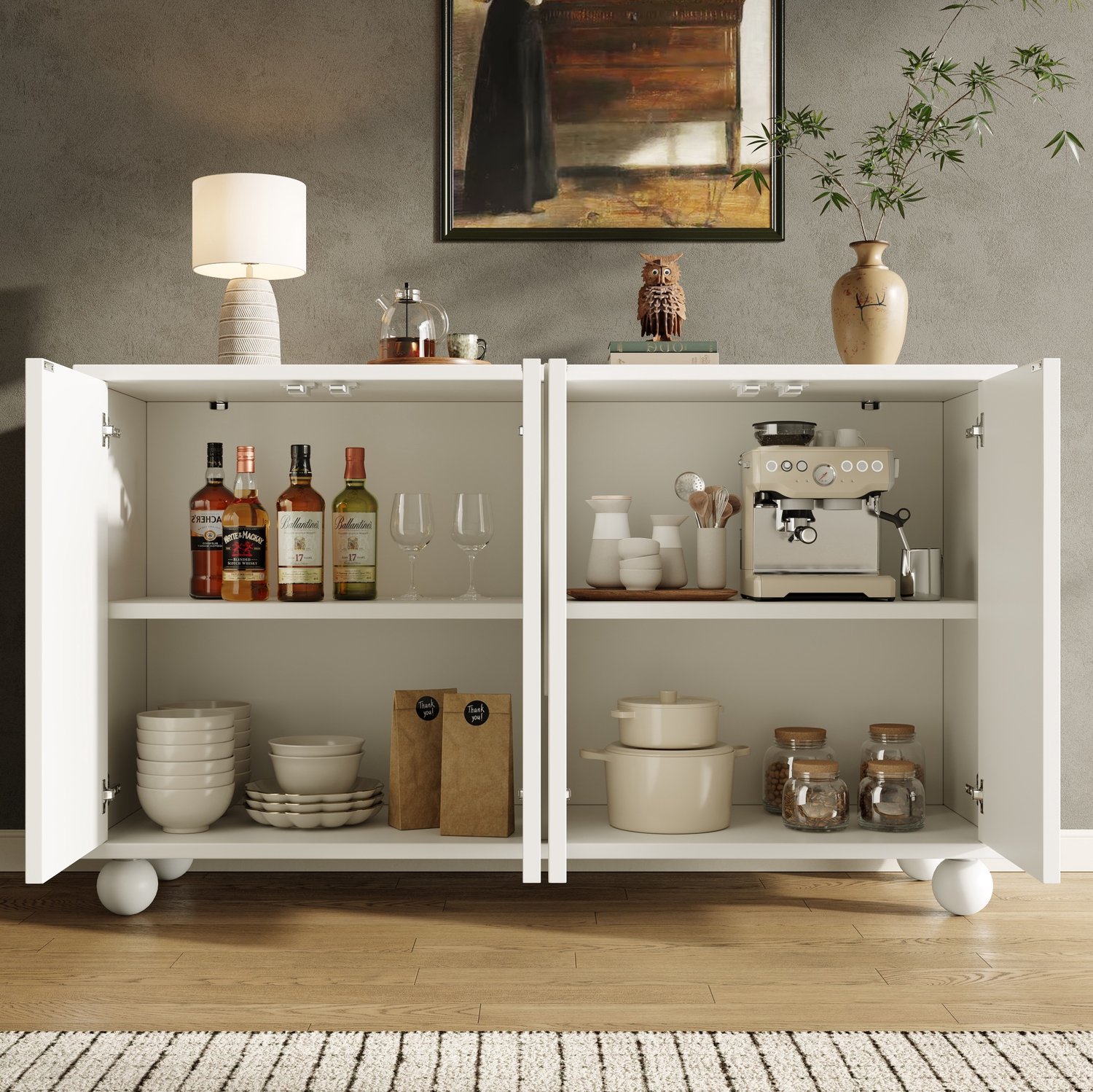 CHICFURN Dressoir 120 cm - Opbergruimte - Verstelbare planken - 2 deuren - Woonkamer en eetkamer - MDF - Wit