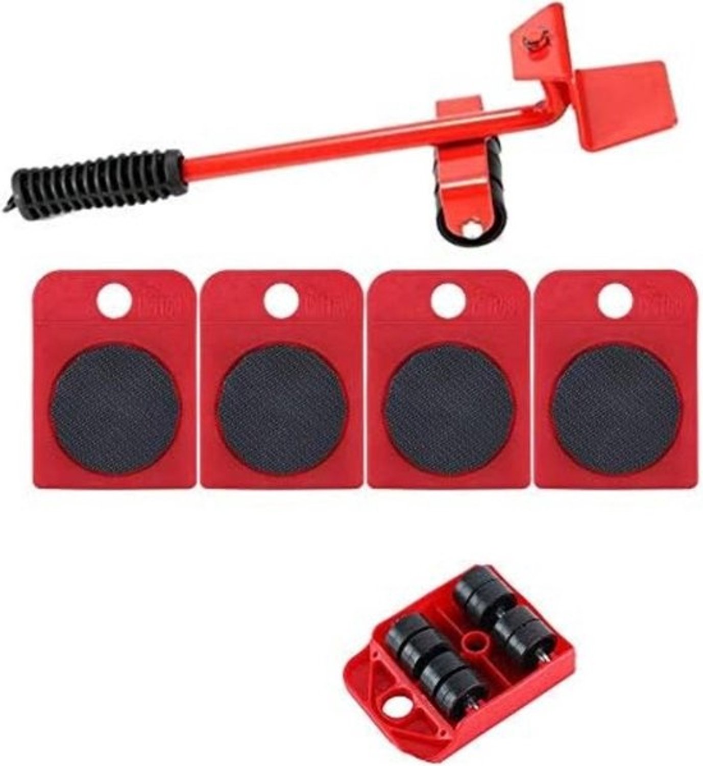 Meubellift Heavy Duty met 4 schuifregelaars - voor sofa, koelkast en kast - Max 150KG/350LB - rood