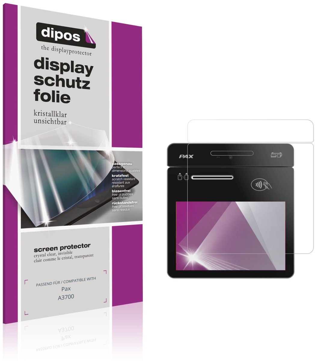dipos – 2x Beschermfolie geschikt voor Pax A3700 | Krasbestendige & heldere Screenprotector Ultra-Thin
