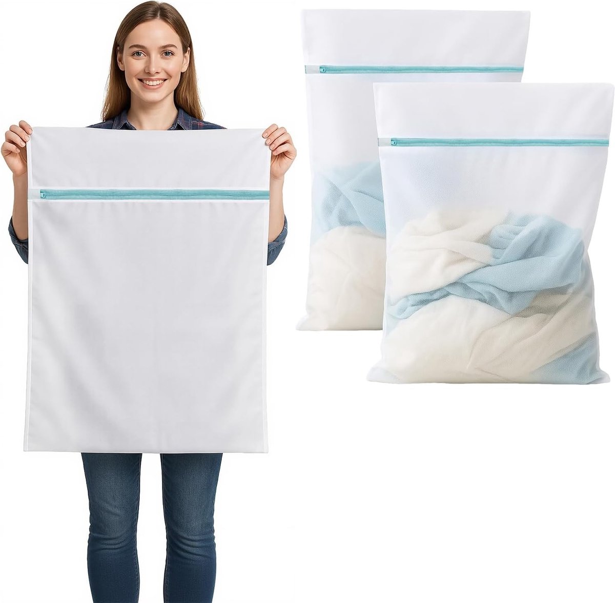 Wasmachine wasnet, 2 stuks XXL, 60 x 80 cm, ideaal voor delicate kleding en lingerie