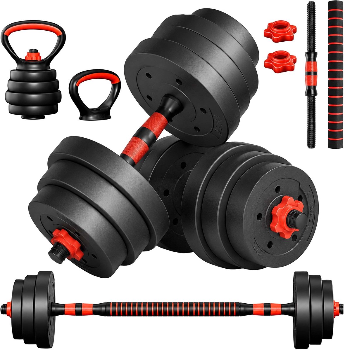 Halterset - 19 kg - kettlebell - korte en lange halter