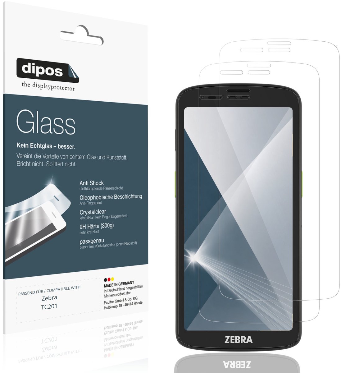 dipos – 2x Pantserfolie geschikt voor Zebra TC201 | 9H Screenprotector