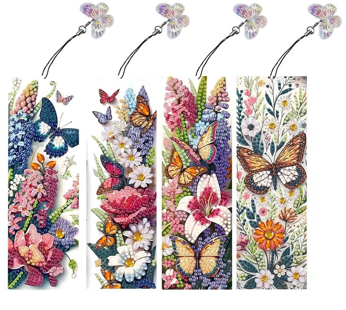 Casalora Diamond Painting Boekenleggers - 4 Stuks - Vlinders en Bloemen voor beginners en volwassenen